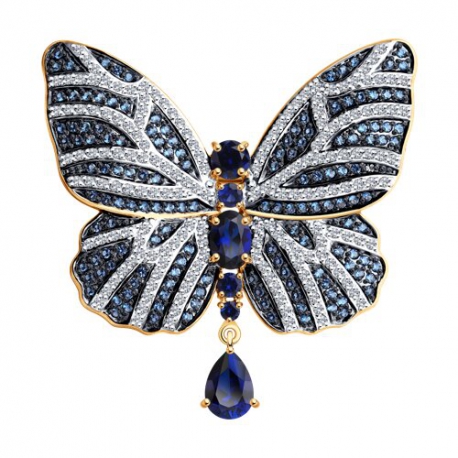 Брошь "Бабочка" из золота с синим корундом арт. 740400 SOKOLOV
