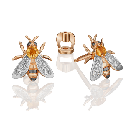 Серьги «Пчёлы» из золота с цитрином и натуральными топазами white арт. 02-4683-00-282-1110-57 PLATINA Jewelry