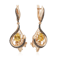 Серьги "Ящерица" из золота с цитрином и раухтопазами арт. 02-5295-00-226-1110 PLATINA Jewelry