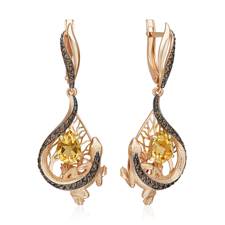 Серьги "Ящерица" из золота с цитрином и раухтопазами арт. 02-5295-00-226-1110 PLATINA Jewelry