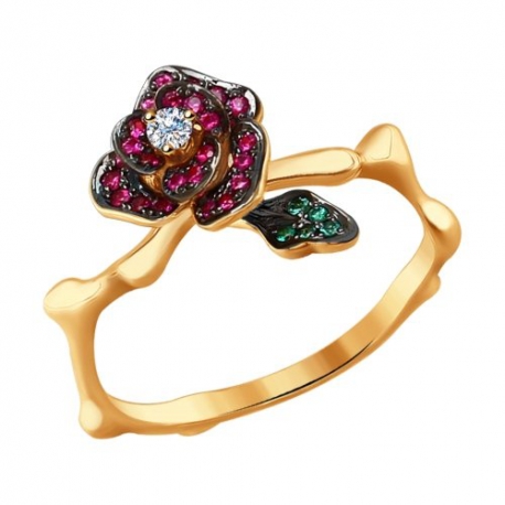 4010620 Кольцо "Роза" из золота рубинами, изумрудами и бриллиантом, SOKOLOV