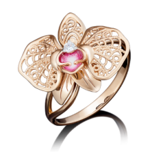Кольцо "Орхидея" из золота с эмалью арт. 01-5039-00-401-1110-48, Платина Кострома