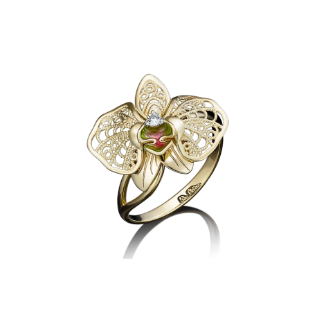 Кольцо "Орхидея" из золота с эмалью арт. 01-5039-00-401-1110-48, Платина Кострома