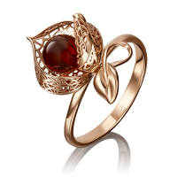 Кольцо "Физалис" из золота с янтарем и эмалью арт. 01-5074-00-271-1110-58 PLATINA JEWELRY