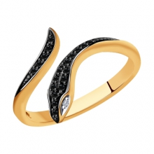 Кольцо "Змея" из золота с черными бриллиантами арт.  7010065