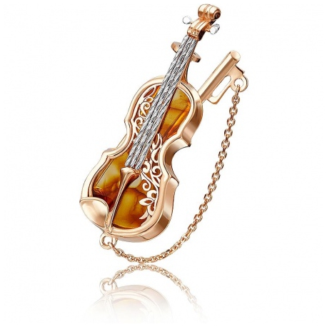 Брошь "Скрипка" из золота с янтарем арт. 04-0208-00-271-1110-58, Платина