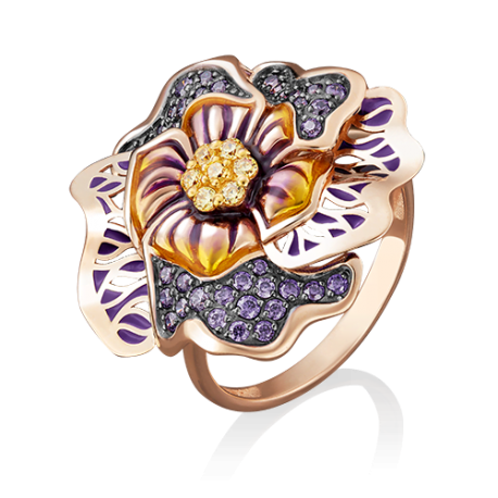 Кольцо-цветок из золота с эмалью арт. 01-4872-00-404-1110-65, Платина