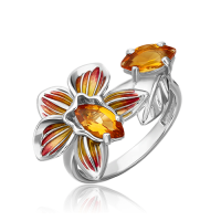 Кольцо "Орхидея" из серебра с цитрином и эмалью - PLATINA Jewelry
