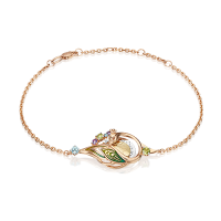 Браслет из золота с хризолитом и эмалью PLATINA Jewelry - "Павлин"